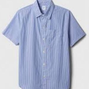 Gap Kid Shirt Oxford Blue Strip Short Sleeve Collard Button Down Chest Pocket 10